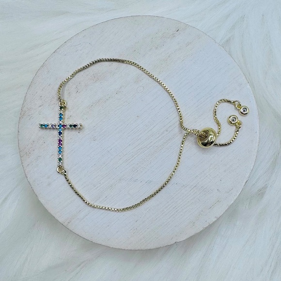Women's Colorful Cross Bracelet 18K Gold Plated - Picture 3 of 5
